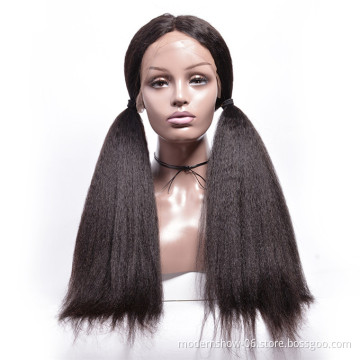 Factory Wholesale Price Cuticle Aligned Human Hair Lace Frontal Wig 13 by 4 Yaki Straight Lace Front Wig Kinky Straight